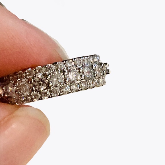 3 Rows Band Round Cut Eternity Wedding Band - Picture 10 of 15